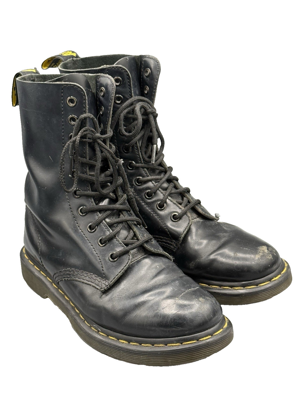 Dr. Martens 1490 Black Smooth Leather 10 Eye Combat Boots Womens 8 Mens 6